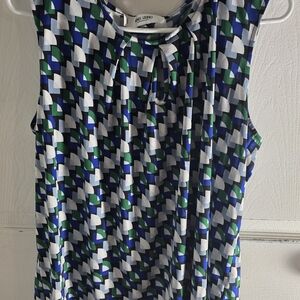 Jones Studio Blue and Green Geometric Blouse